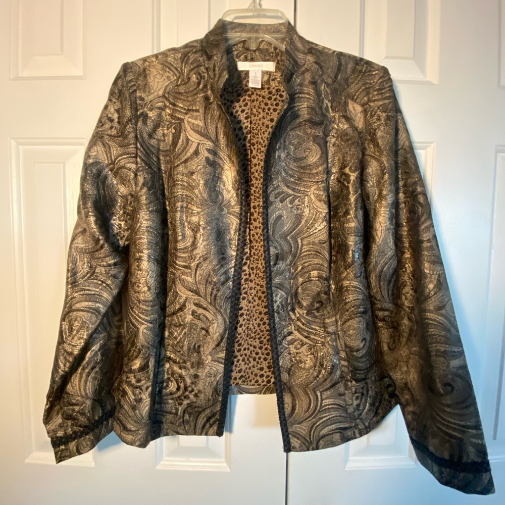 Chico's Metallic Paisley Open-Front Jacket - Gold & Black